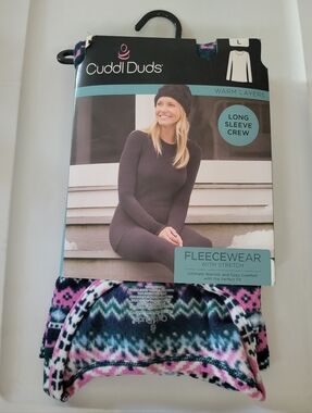 Cuddl Duds Patterned FleeceWear Crew in Pink, Blue, Navy